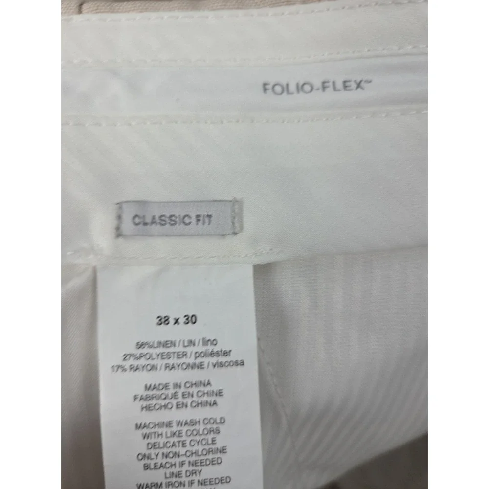 Perry Ellis Folio‎ Flex Mens Pants 38x30 Linen Blend Retro Pleated Cuffed Preppy